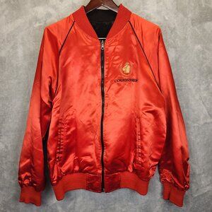 Courvoisier Cognac Napoleon Red Black Vintage Reversible Zip Satin Jacket XL